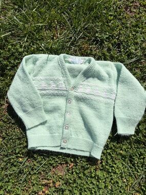 Vintage Pastel Mint Knit duck Button-Up Cardigan